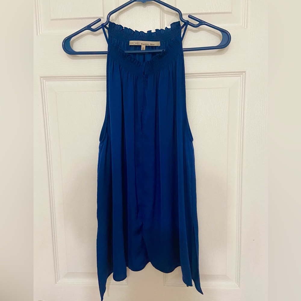 Rachel Roy asymmetrical sleeveless flowy top with adjustable peep hole opening